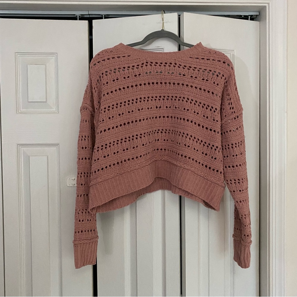 Rose pink crochet sweater